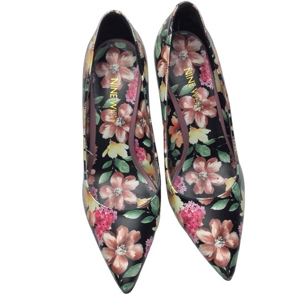 Nine West Jackpot Floral Pumps Size 5.5M High Heels Stilettos Pointy Toe Flowers - Picture 3 of 10
